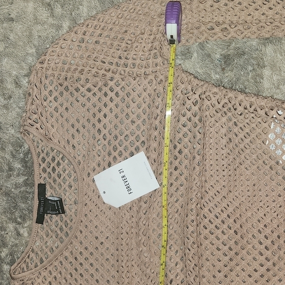 NEW Forever 21 Tan Mesh Fishnet Style Long Sleeve Bodysuit - Picture 6 of 6